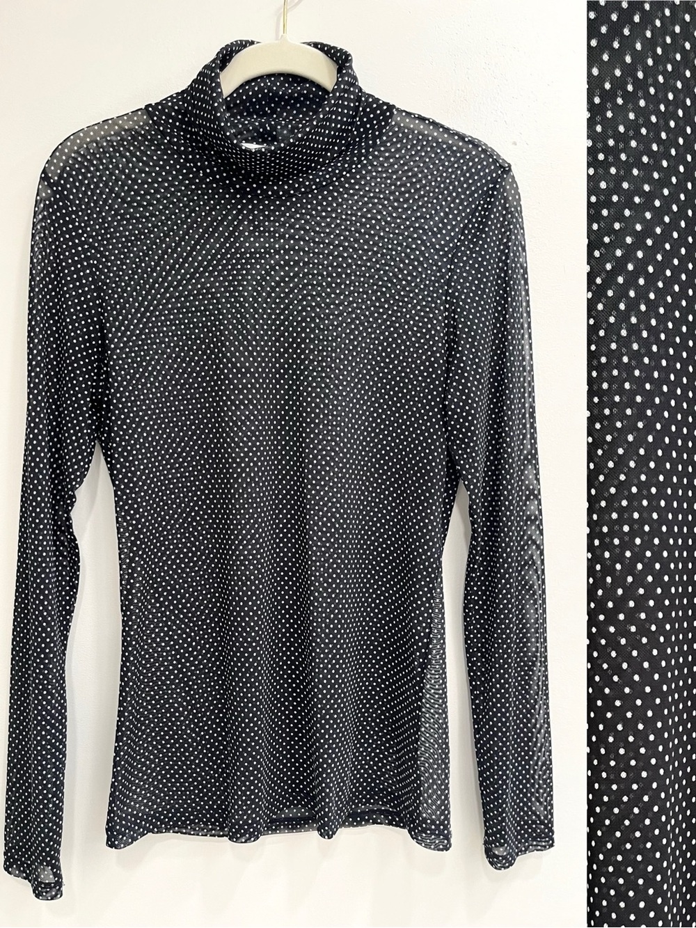 Just Female Karin Rollneck Black White Polka Dot Semi Sheer Turtleneck Medium